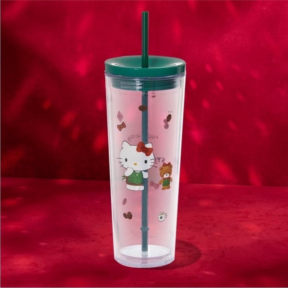 Hello Kitty Clear Tumbler with Green Lid and Straw